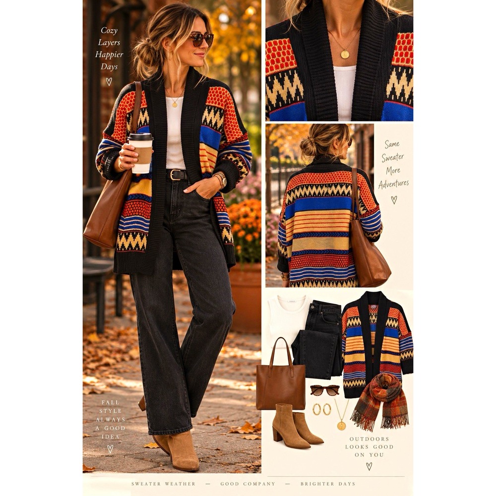 Selfie Couture by Trendology Womens Geometric Knit Shawl Open Cardigan M/L